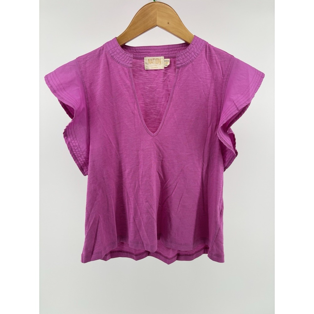 Nation Los Angeles LTD Constance Tank Top Sz XS Flutter Sleeve V Neck Coquette‎ - Picture 2 of 11